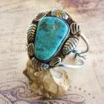 Vintage Sterling Silver Large Stone Turquoise Cuff..