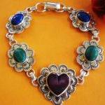 Vintage Heart Link Sterling Silver Bracelet -..
