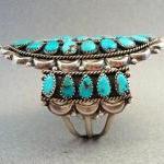 Vintage Turquoise Cluster Sterling Silver Cuff..